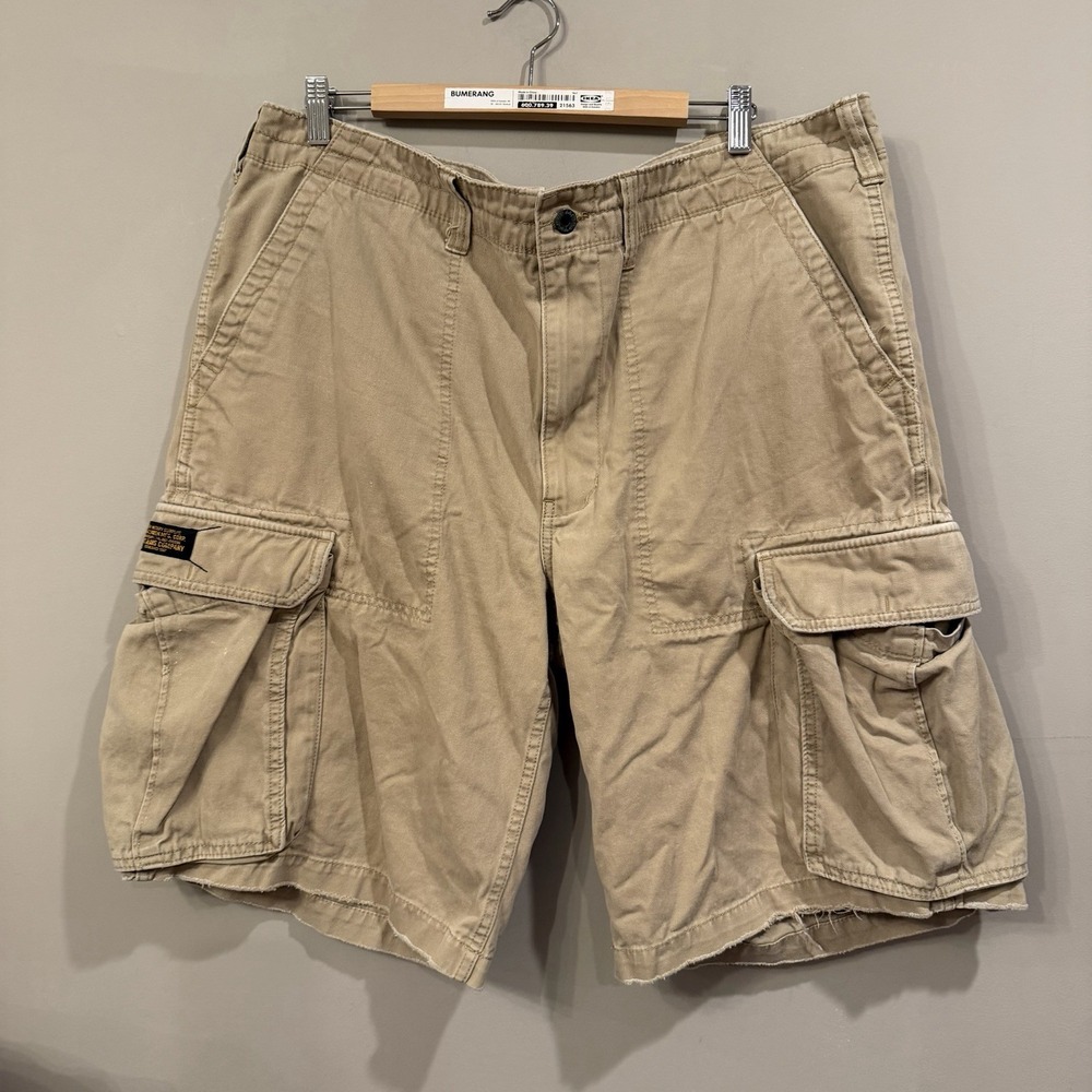 VTG Polo Jeans Co. Baggy Cargo Shorts Mens 40 Khaki Distressed Skate y2k Grunge